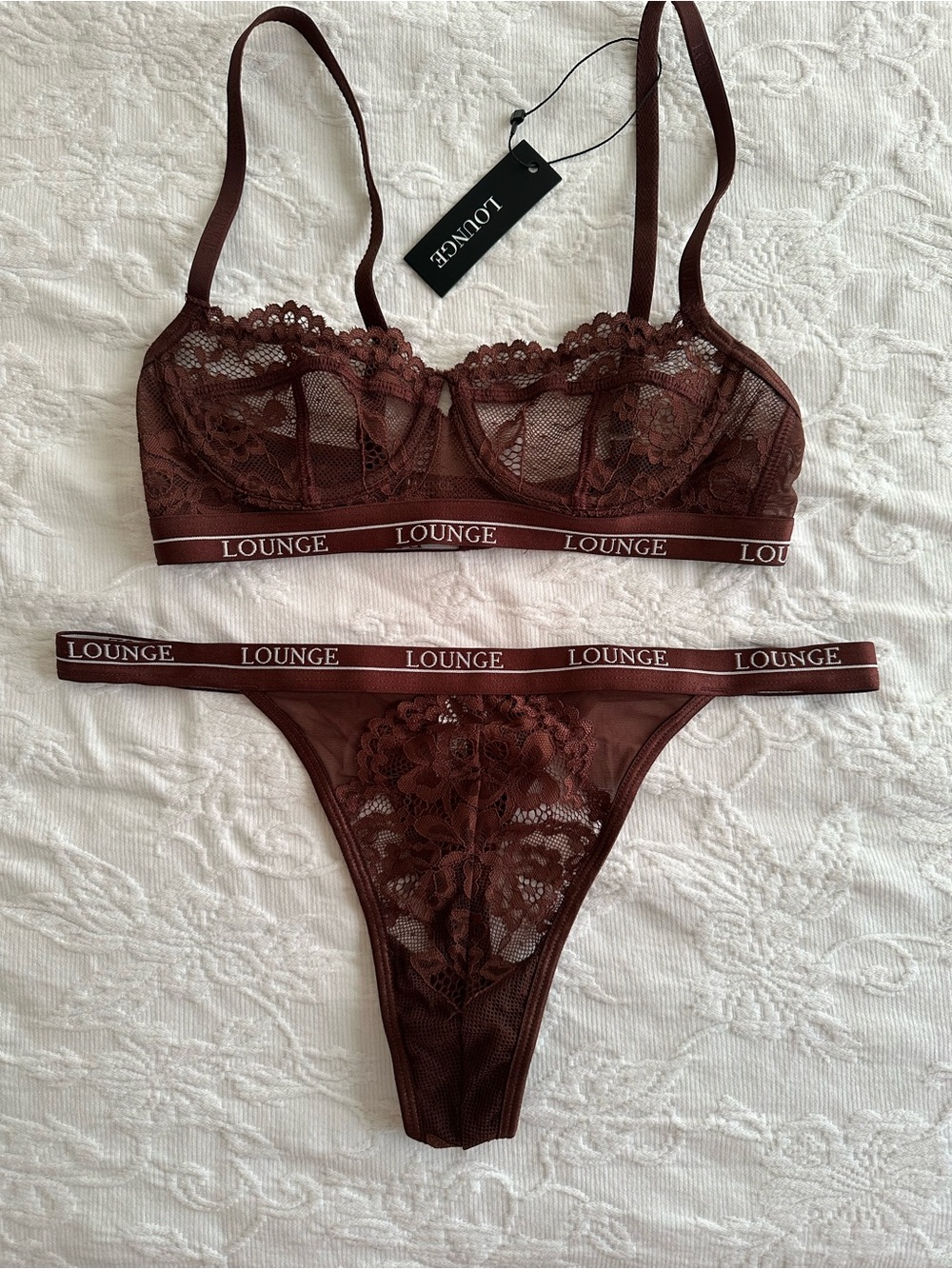 Lounge blossom balcony Bra & Thong Set - Deep Brown